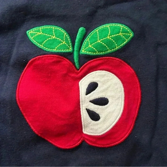 Girls Gymboree Long Sleeve Navy Blue Top With Apple Size 12 Back To School - Picture 2 of 4